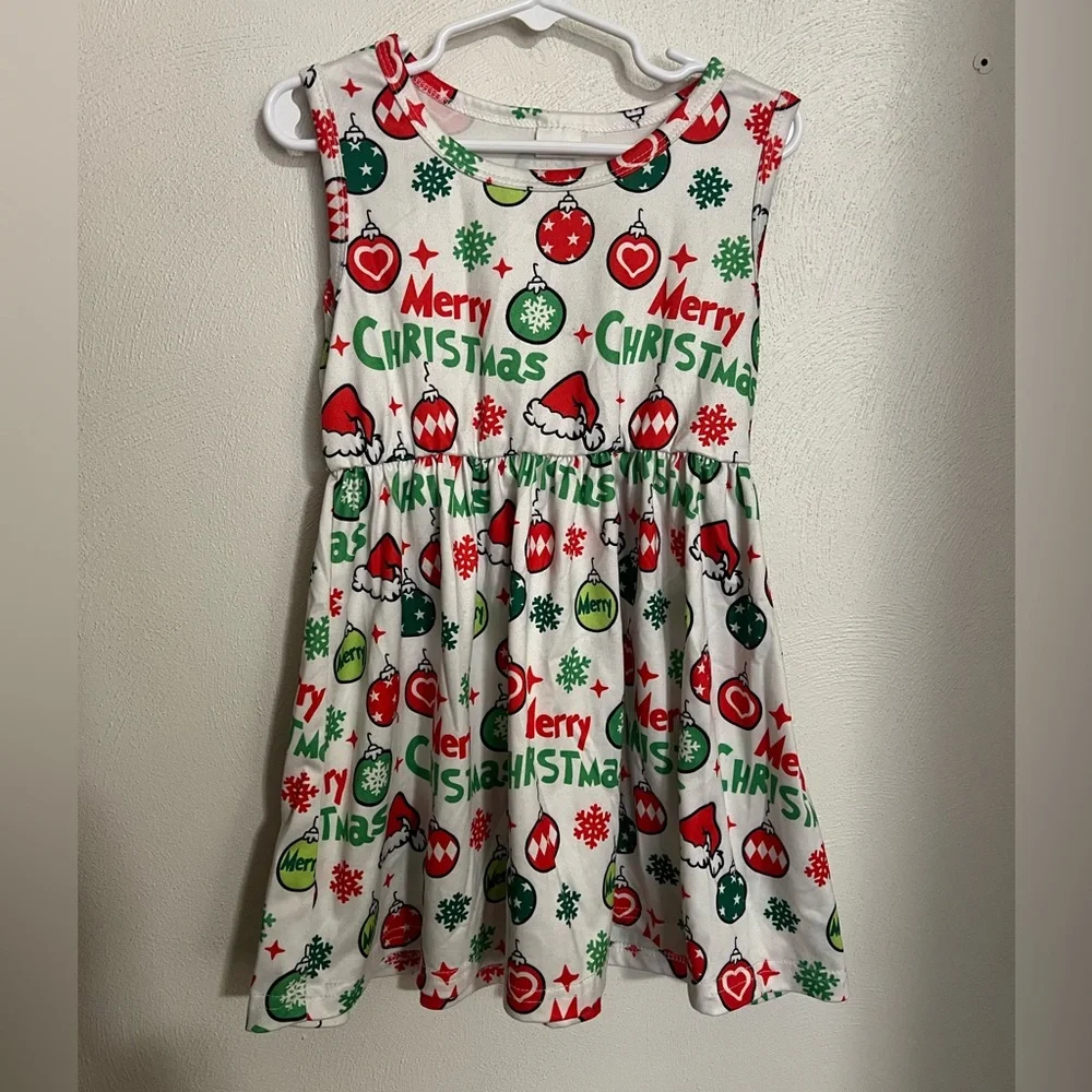 NO BRAND Classic Sleeveless Christmas Casual Dress Red Green White Girl's Sz 4-5